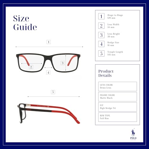 Ralph Lauren PH2126 Rectangle Eyeglasses For Men + BUNDLE with Designer iWear Eyewear Kit (Matte Dark Black, 55)