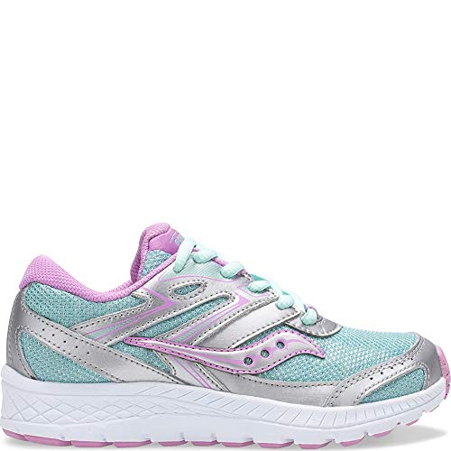 Saucony Cohesion 13 LTT Sneaker, Silver/Turquoise, 12 Wide US Unisex Big_Kid