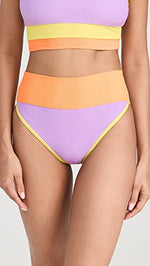 Beach Riot Women's Emmy Bikini Bottoms, Sundazed Color Block, Purple, L