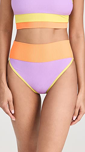 Beach Riot Women's Emmy Bikini Bottoms, Sundazed Color Block, Purple, S