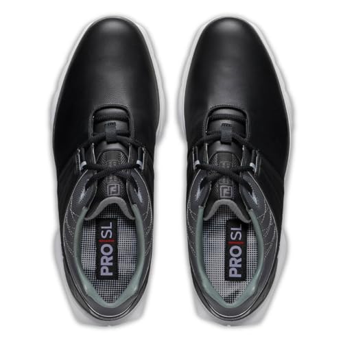 FootJoy Men's Pro|SL Golf Shoe, Black/Charcoal/Light Blue, 12 Wide