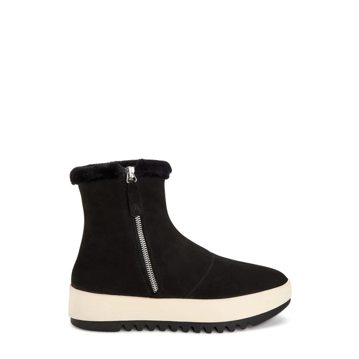 Aquatalia Alison Women’s Fashion Snow Boots made in Italy, Suede and Shearling leather, Outside zipper, Round toe, Rubber Sole; Size 9.5