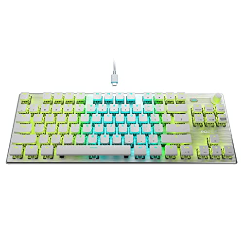 ROCCAT Vulcan TKL Pro PC USB-C Gaming Keyboard, Linear Optical Titan Switch, AIMO RGB Lighting, Tenkeyless Mechanical Feel Speed Keystroke, Low Profile Ergonomic Design for Wrist Rest Support, White