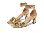 Cole Haan Adella Braided Sandals for Women – Medium Width – Open Almond Toe – PU Midsole – Sculpted Heel Gold Leather 10 B - Medium