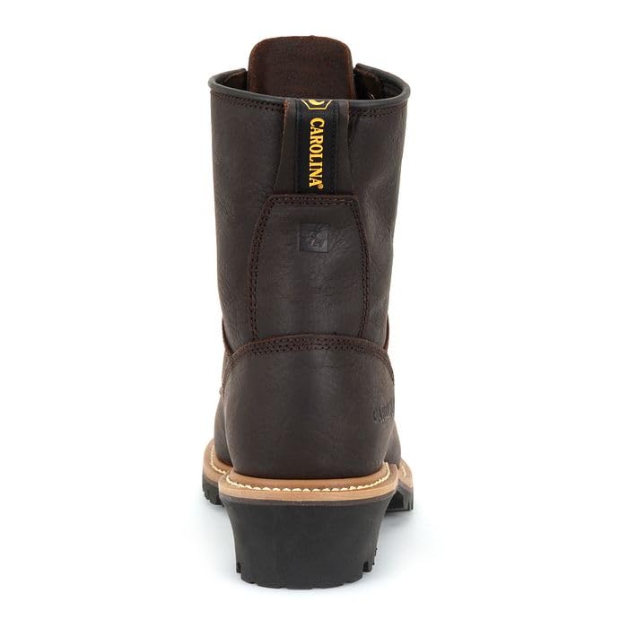 Carolina Elm 8” Unlined Logger Boots for Men - Unlined Leather Upper, Pillow Cushion Footbed, and Welted Oil- and Slip-Resistant Outsole, EH Rated 10.5 Brown