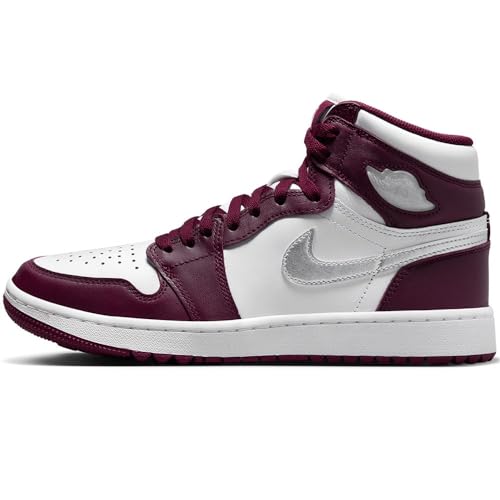 NIKE Air Jordan I High G Men's Golf Shoes (DQ0660-103, White/Bordeaux/Metallic Silver) Size 9.5