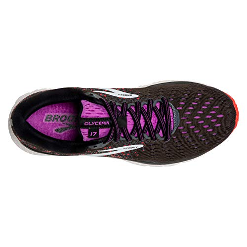 Brooks Womens Glycerin 17 Running Shoe - Black/Fiery Coral/Purple - D - 7.0