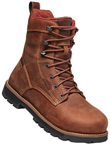 KEEN Utility Women's Seattle 8” Alloy Toe Waterproof Work Boots, Gingerbread/Black, 6.5