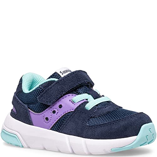 Saucony Jazz LITE 2.0 Sneaker, Navy/Purple/Turq, 9 Wide US Unisex Little_Kid