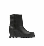 Sorel Women's Joan of Arctic Wedge III Moto Boot — Black, Sea Salt — Waterproof Leather Wedge Boots — Size 7.5