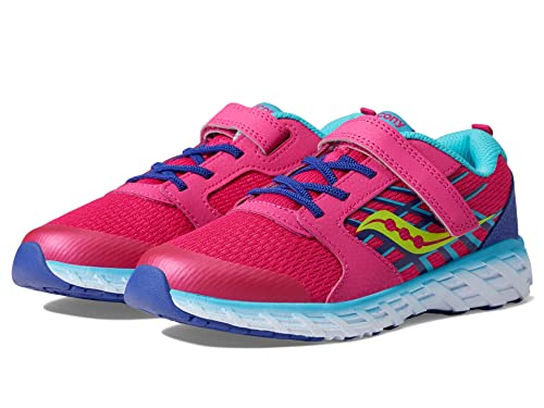 Saucony Wind 2.0 Alternative Closure Sneaker, Pink/Blue/Grey, 1 US Unisex Big Kid