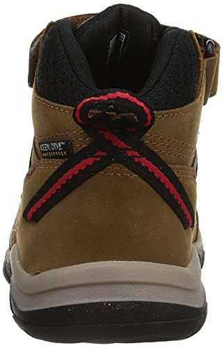 KEEN Ridge Flex Mid Height Waterproof Leather Hiking Boots, Bison/Red Carpet, 4 US Unisex Big Kid