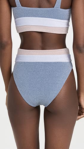 Beach Riot Women's Heidi Bikini Bottoms, Frost, Blue, Metallic, L