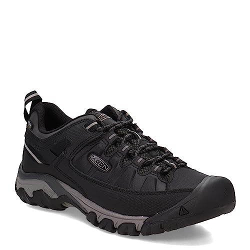 KEEN mens Targhee Exp Low Height Waterproof Hiking Shoe, Black/Steel Grey, 7.5 US
