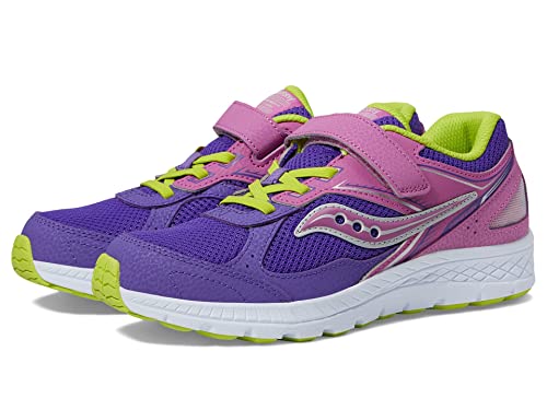 Saucony Cohesion 14 Alternative Closure Sneaker, Purple/Green, 12.5 Wide US Unisex Big_Kid