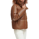 Levi's Women's Vegan Leather Quilted Short Puffer Jacket, Caramel