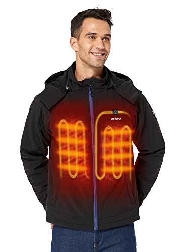 ORORO Men's Heated Jacket with Detachable Hood and Battery Pack (Black&Blue, S)