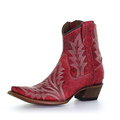 Circle G by Corral Ladies Red Embroidery and Zipper Ankle Booties L5704 (numeric_6_point_5)