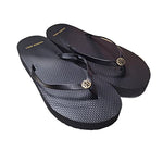 Tory Burch 86576 Black With Gold Hardware Women's Platform Flip Flops Size 11