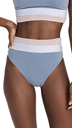 Beach Riot Women's Heidi Bikini Bottoms, Frost, Blue, Metallic, L