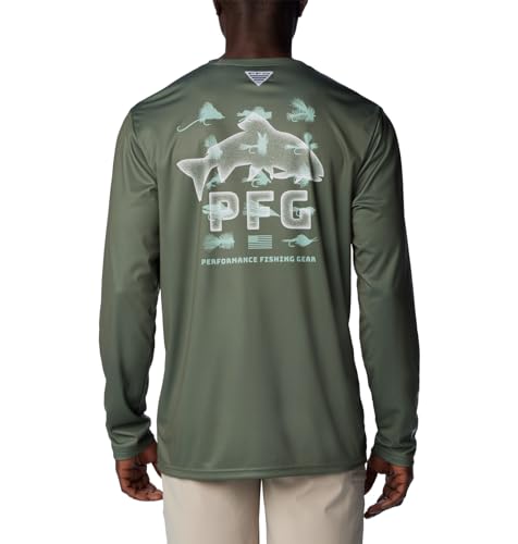 Columbia Men's Terminal Tackle PFG Bait Jumper Long Sleeve, Cypress/New Mint Bait Jumper Fresh, X-Small