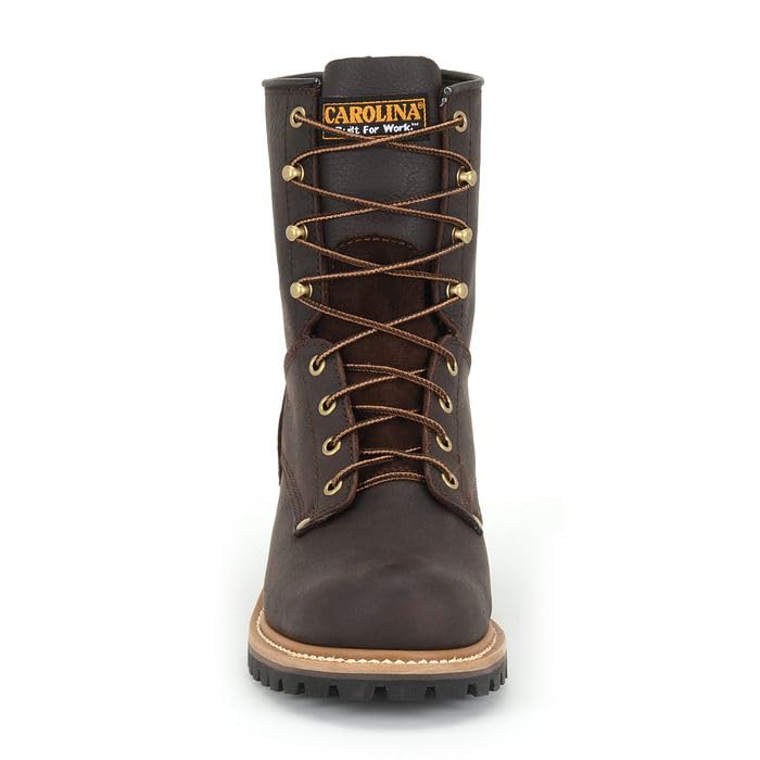 Carolina Elm 8” Unlined Logger Boots for Men - Unlined Leather Upper, Pillow Cushion Footbed, and Welted Oil- and Slip-Resistant Outsole, EH Rated 10.5 Brown