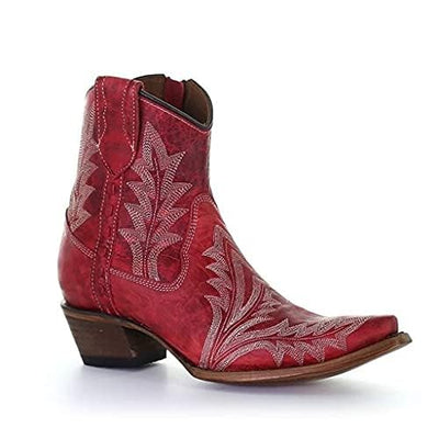 Circle G by Corral Ladies Red Embroidery and Zipper Ankle Booties L5704 (numeric_6_point_5)