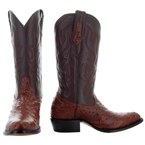 Soto Boots Men's Ostrich Print Cowboy Boots H7002(Cognac, 8)