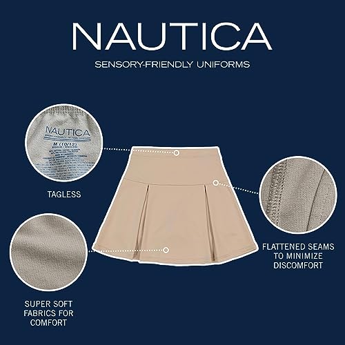 Nautica Girls' Big School Uniform Sensory-Friendly Performance Pleated Scooter, Khaki, 12