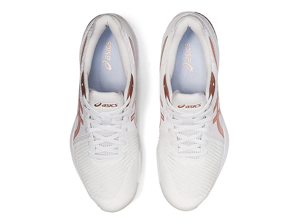 ASICS Women's Netburner Ballistic FlyteFoam 2 Volleyball Shoes, 10.5, White/Rose Gold