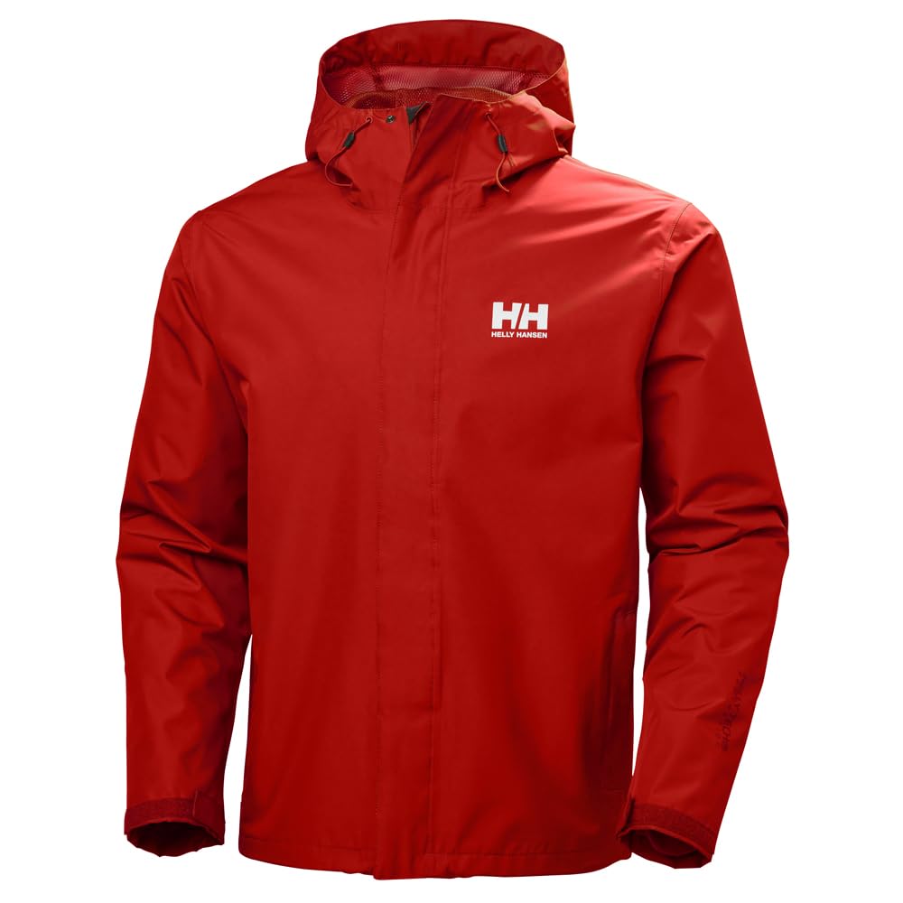 Helly Hansen Men's Seven J Waterproof Windproof Breathable Rain Jacket, 222 Alert Red, Small