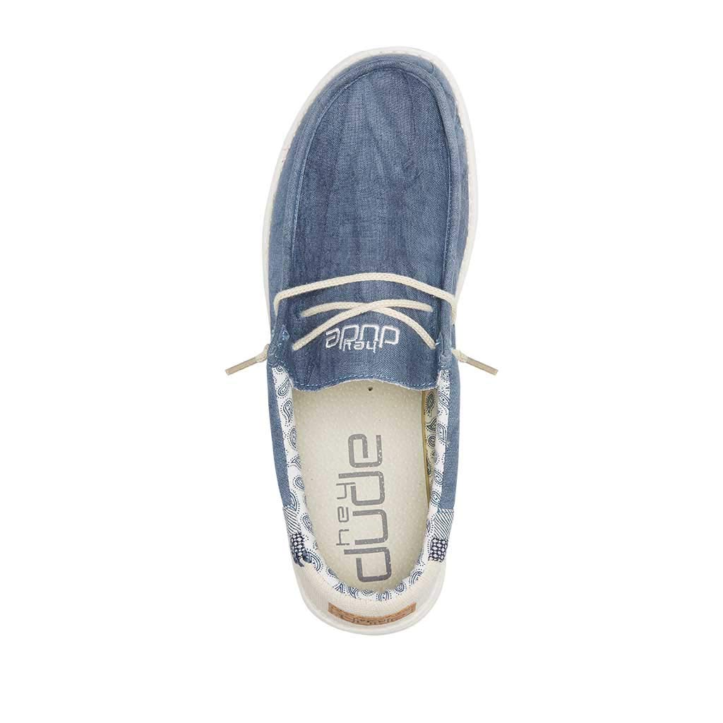 Hey Dude Men's Wally Linen Natural Blue Size 8 | Men’s Shoes | Men's Lace Up Loafers | Comfortable & Light-Weight