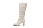 Linea Paolo - Jaime -Womens Mid-Height Heel Knee High Stretch Fashion Boots Cream Leather/Stretch Suede 6M