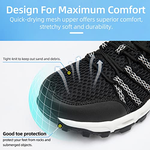 KEENPACE Women's Water Hiking Shoes for Summer Outdoor Sport River Beach Amphibious Aerobics Swimming Trail Trekking Walking Lightweight Quick Dry Breathable Arch Support Black