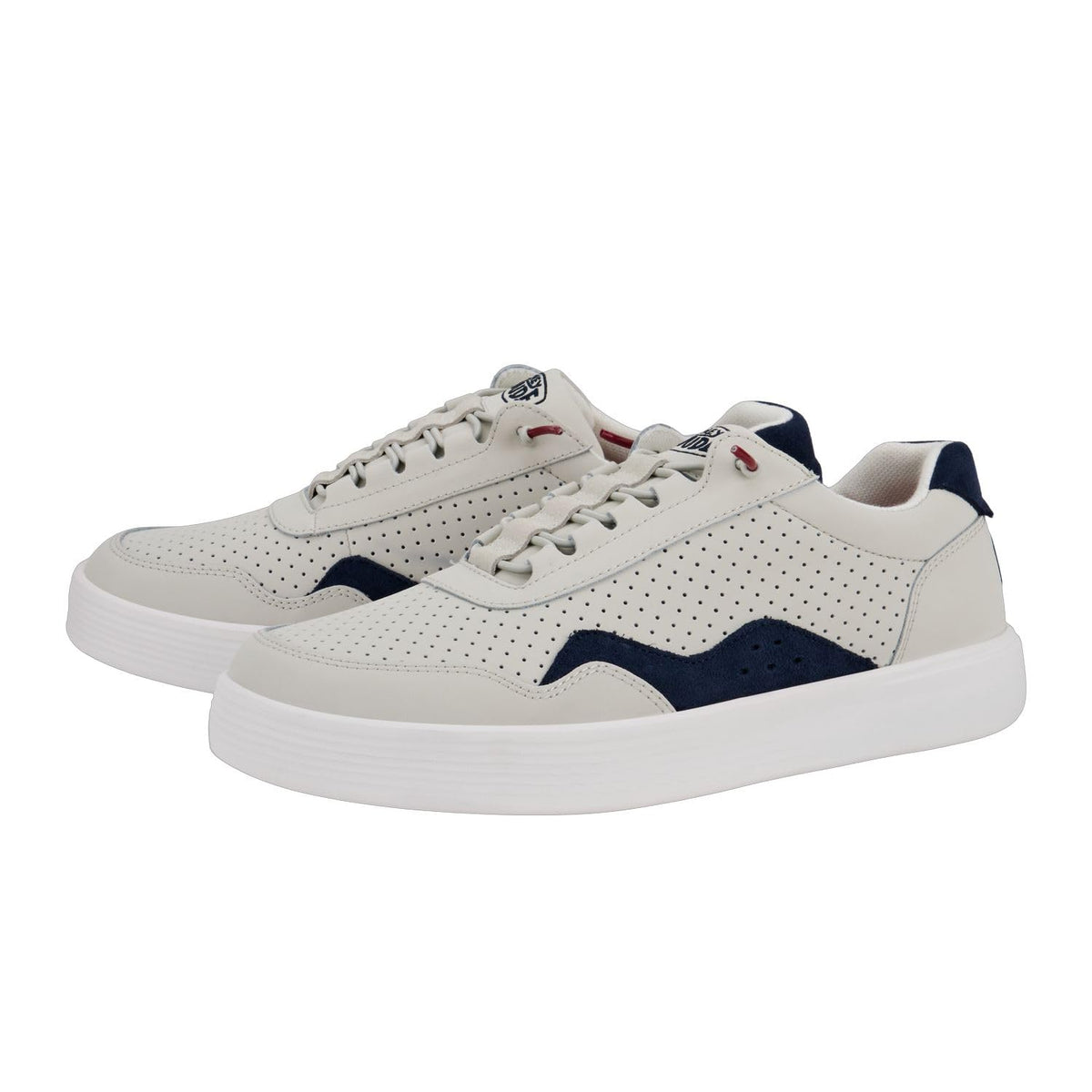 HEYDUDE Men's Hudson M Leather Light Grey/Navy Size 15 | Men's Shoes | Men Slip-on Sneakers | Comfortable & Light-Weight