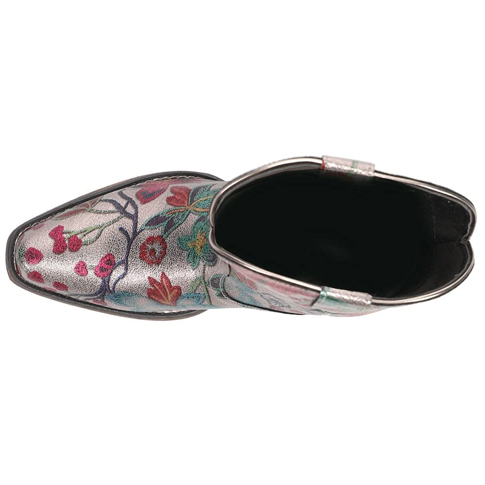 Roper Womens Ingrid Floral Snip Toe Boots Low Heel 1-2" - Silver - Size 10.5 M