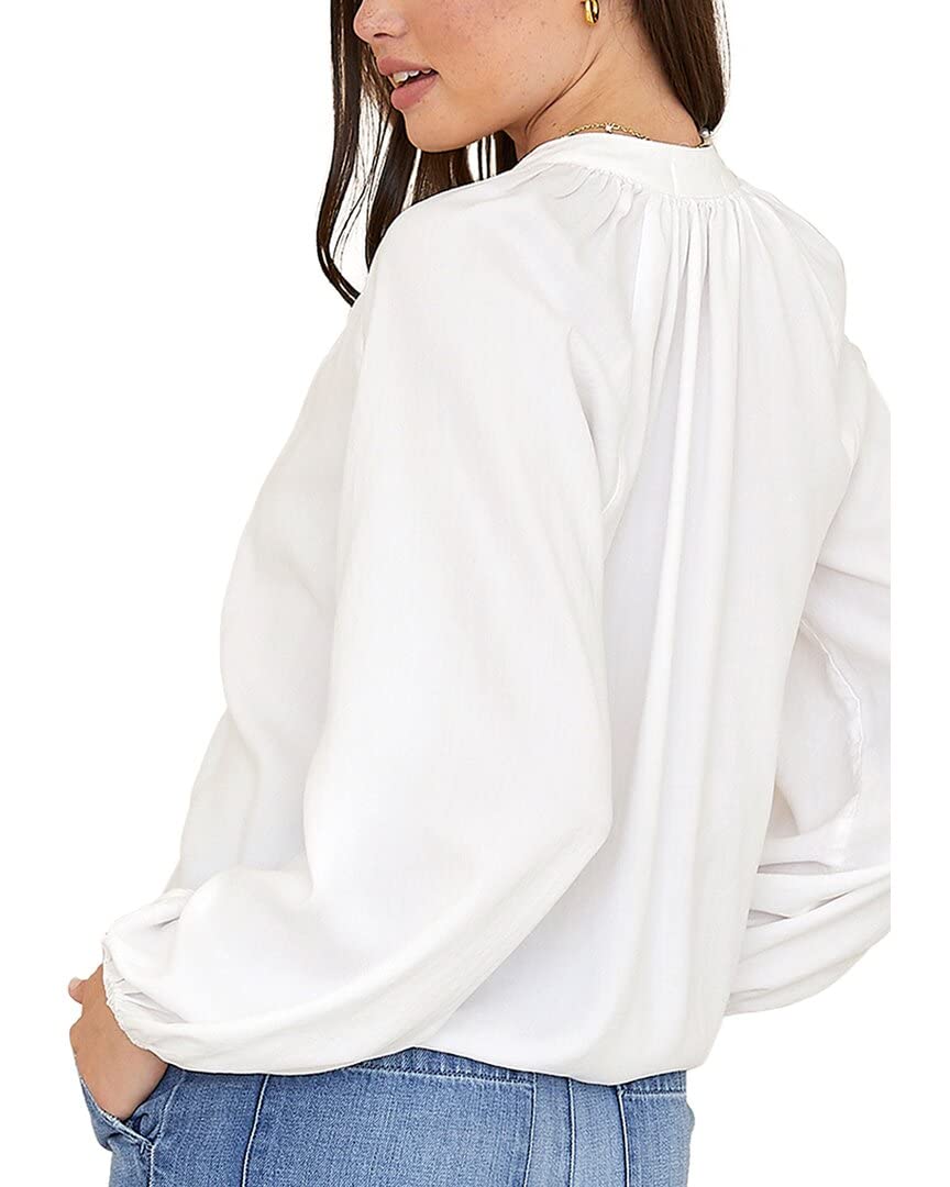 bella dahl Long Sleeve Shirred Raglan Shirt White LG