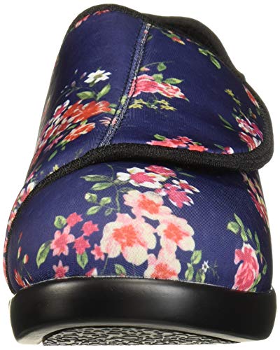 Propet Women's Cush 'N Foot Slipper, Navy Blossom, 10 X-Wide