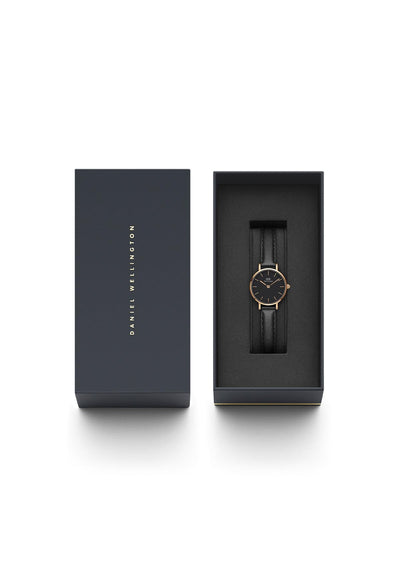 Daniel Wellington Petite Pressed Sheffield 24mm Women's Watch, Leather Rose Gold Watch for Women