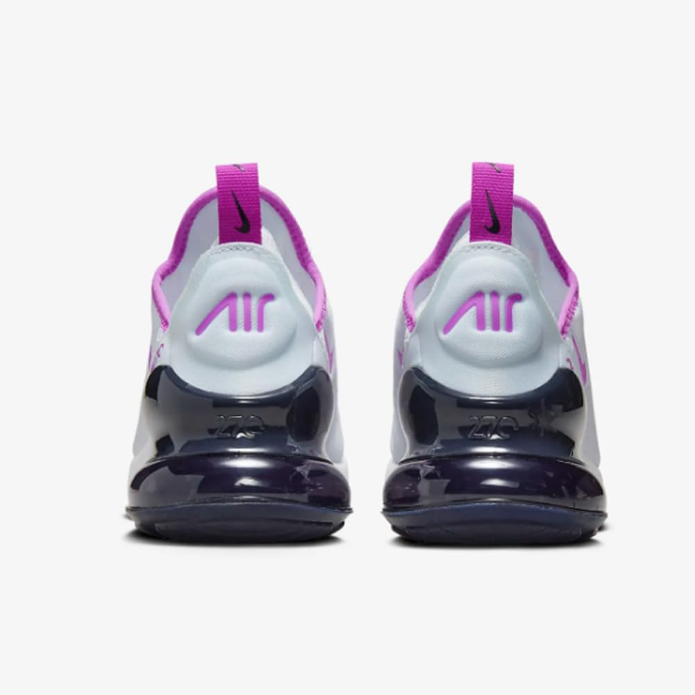 Nike Air Max 270 Big Kids' Shoes (943345-116, White/Dark Obsidian/Fuchsia Dream) Size 6