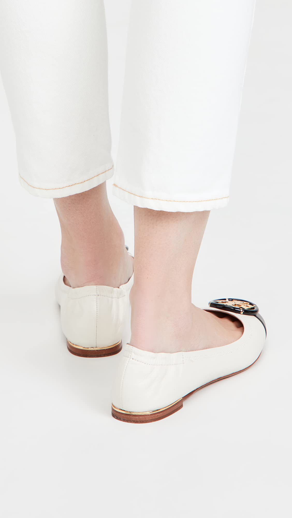 Tory Burch Women's Multi Logo Cap Toe Ballet Flats, New Ivory/Perfect Black, 8 Medium US