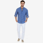 Nautica Men Classic Fit Stretch Solid Long Sleeve Button Down Shirt, Rivieria Blue, Large