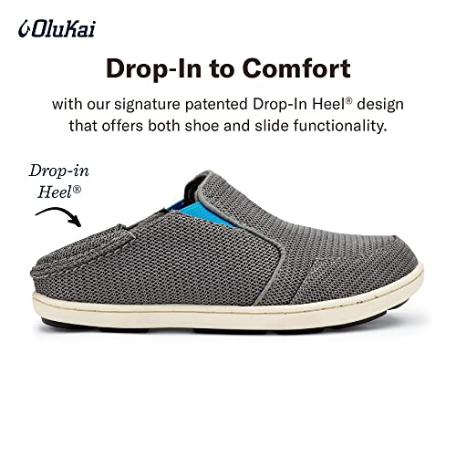 OLUKAI Nohea Mesh Boy's Slip-On Sneakers, Lightweight, Breathable All-Weather Shoes, Extra Comfortable Fit, Grey/Scuba, 10