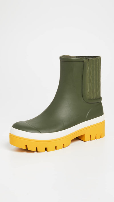 Tory Burch Women's Foul Weather Boots, Leccio/Leccio, Green, 5 Medium US