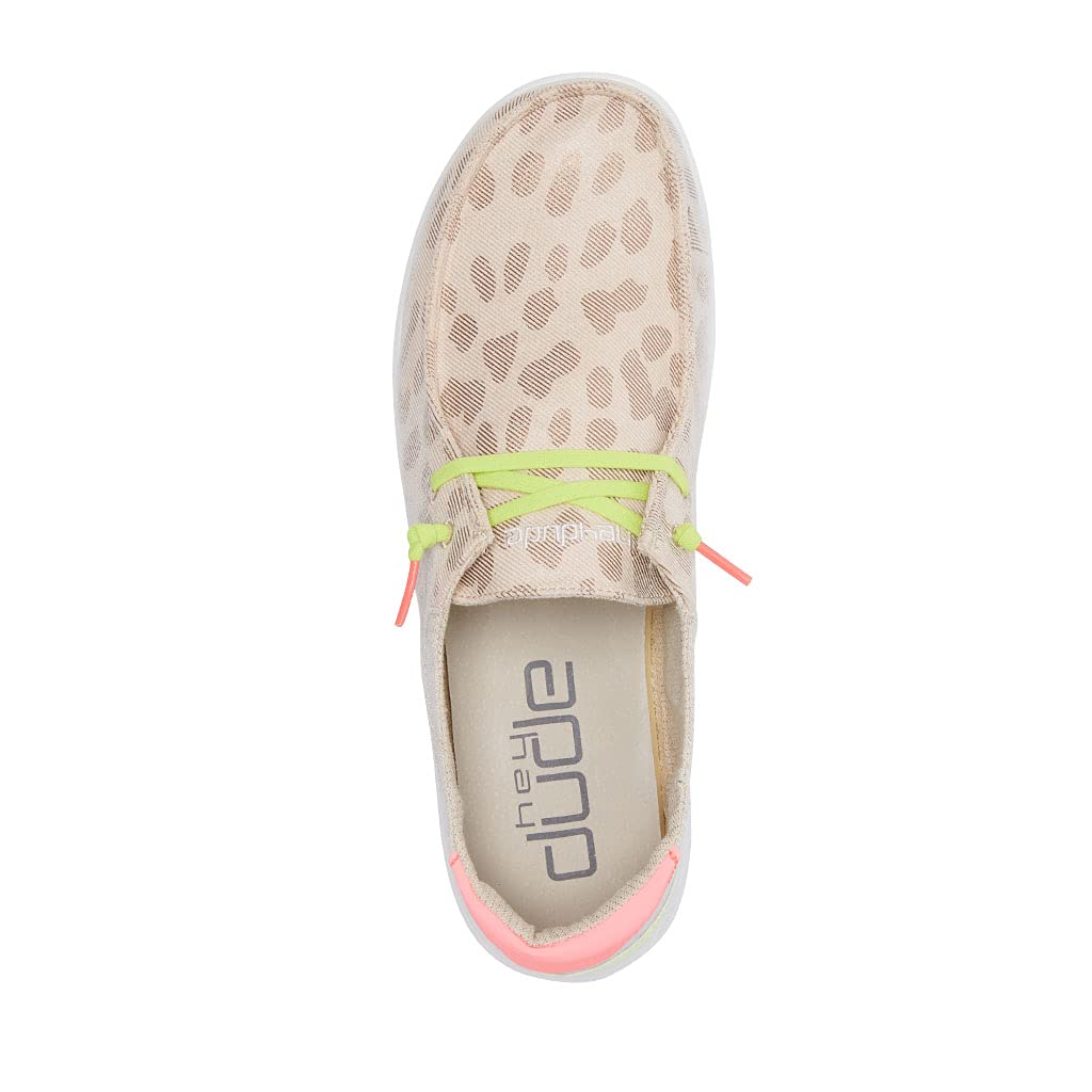 Hey Dude Women's Wendy Rise Leopard Neon Beige Size 8 | Women’s Shoes | Women’s Lace Up Loafers | Comfortable & Light-Weight