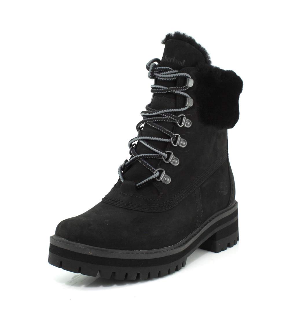 Timberland Women's Courmayeur Valley WP 6in with Shearling, Black Nubuck, 8.5 M US
