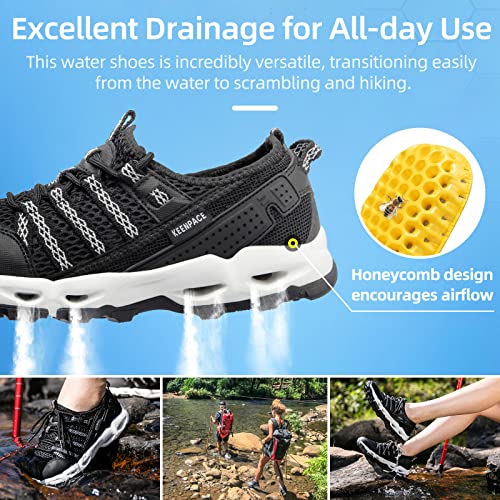 KEENPACE Women's Water Hiking Shoes for Summer Outdoor Sport River Beach Amphibious Aerobics Swimming Trail Trekking Walking Lightweight Quick Dry Breathable Arch Support Black