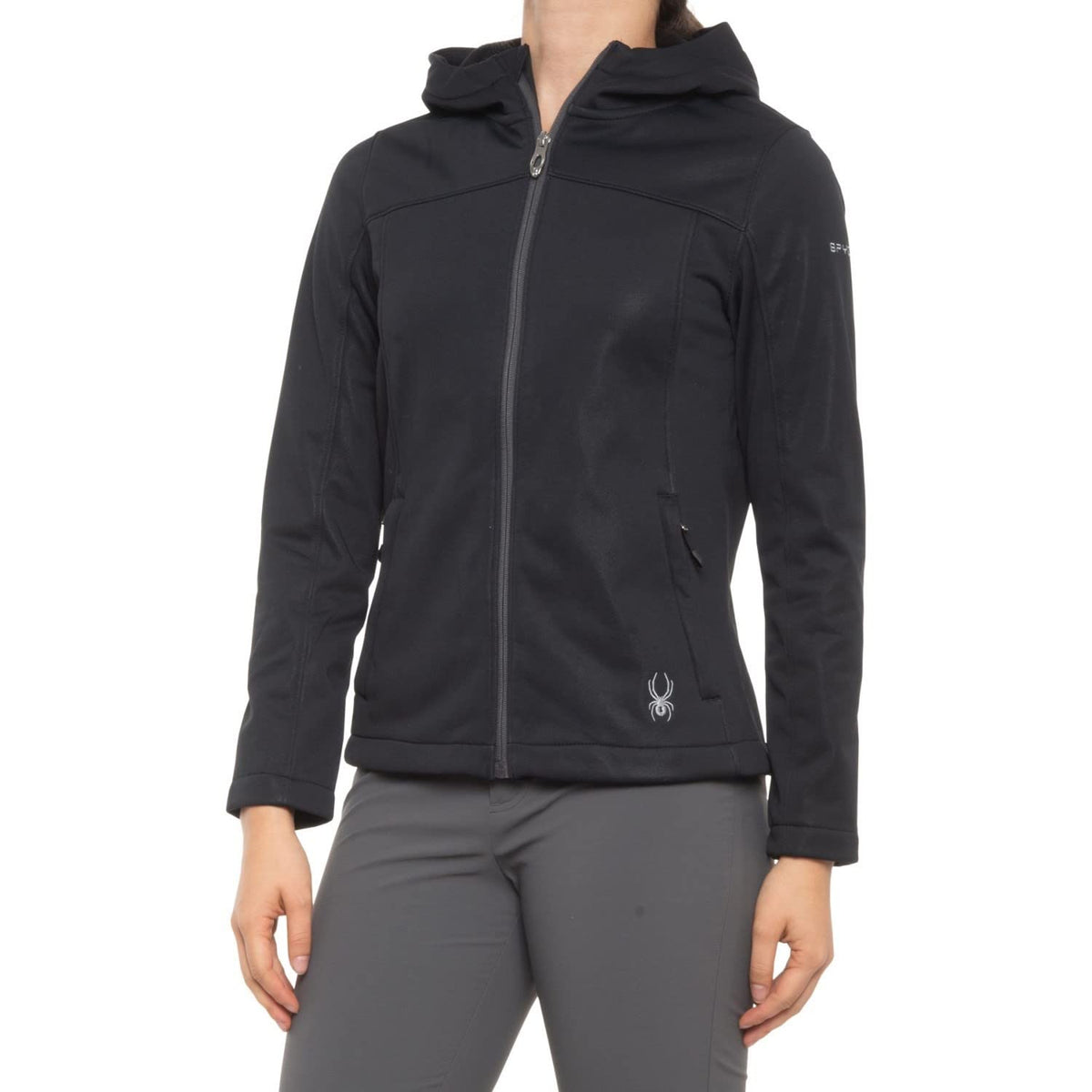 Spyder Women's Alyce Full Zip Soft Shell Hooded Jacket, Black Medium
