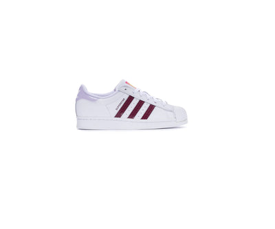 adidas Originals Womens Superstar Sneaker, Cloud White/Victory Crimson/Purple Tint, 6.5