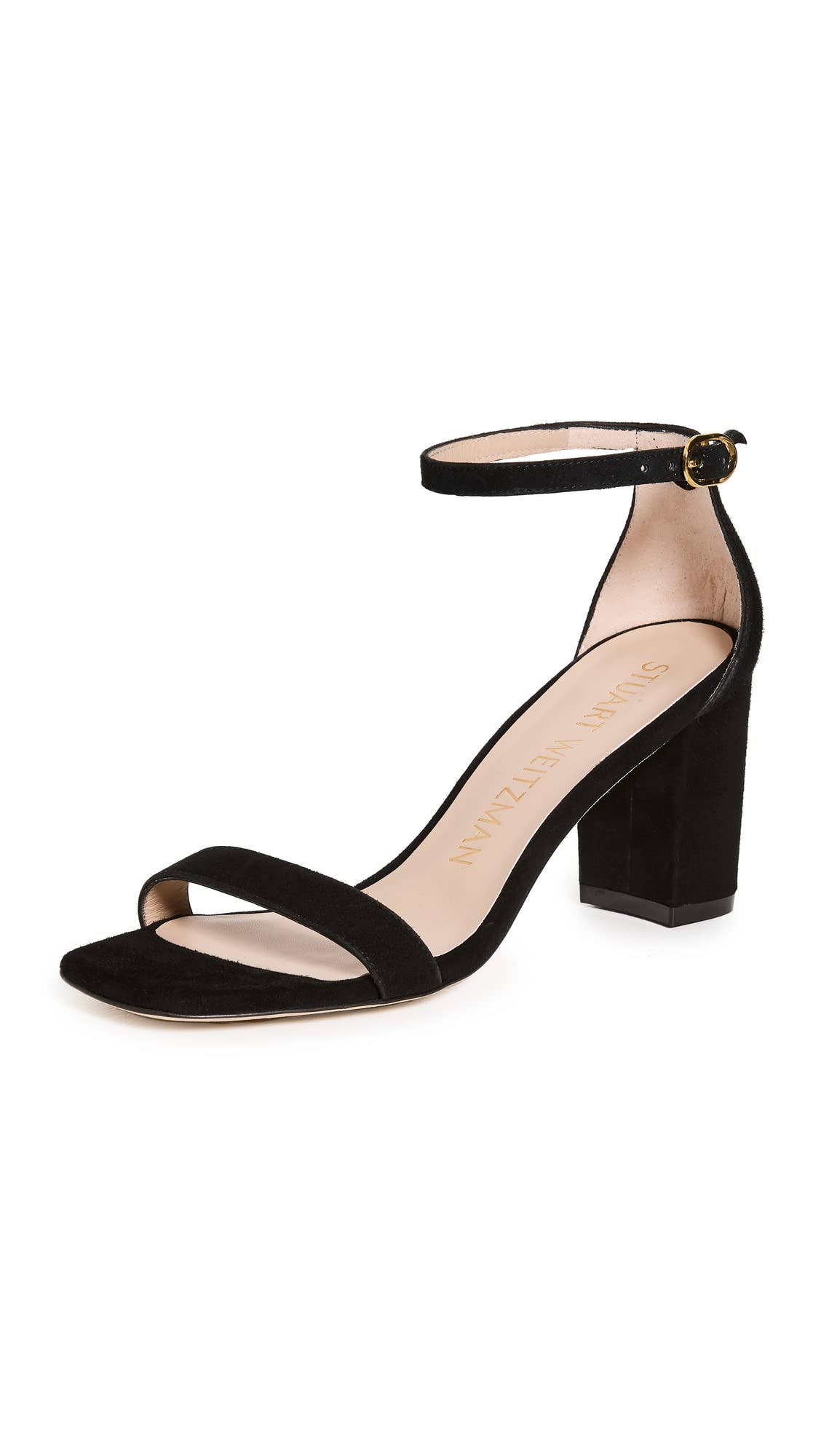 Stuart Weitzman Women's 75mm Nudist Curve Block Sandals, Black, 9.5 Medium US